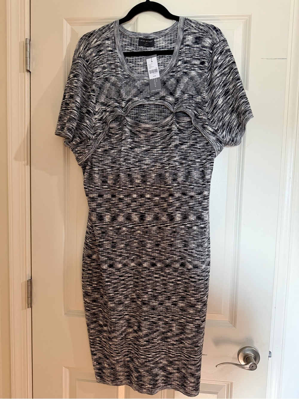 Lane Bryant Black and White Knit Midi Dress with Cutout Detail